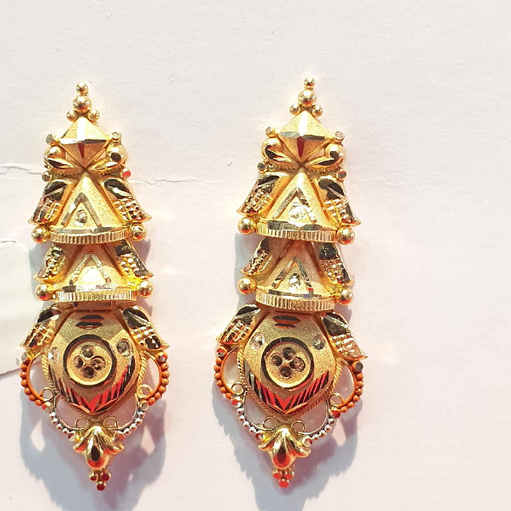 22 K Yellow Fine Gold Unique Abstract Design Earrings - Image 2