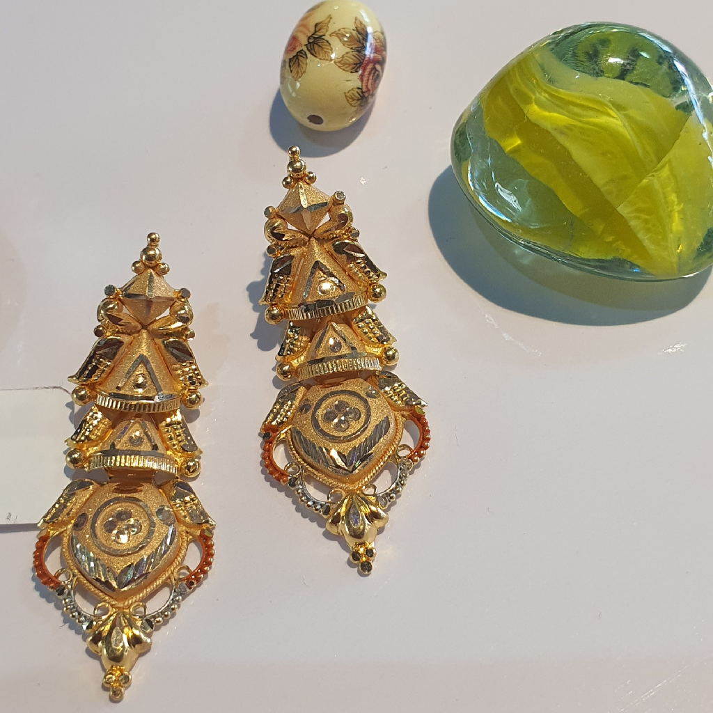 22 K Yellow Fine Gold Unique Abstract Design Earrings