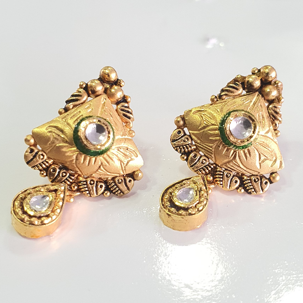 22 k antique earring plain gold jewellery for women - Image 2