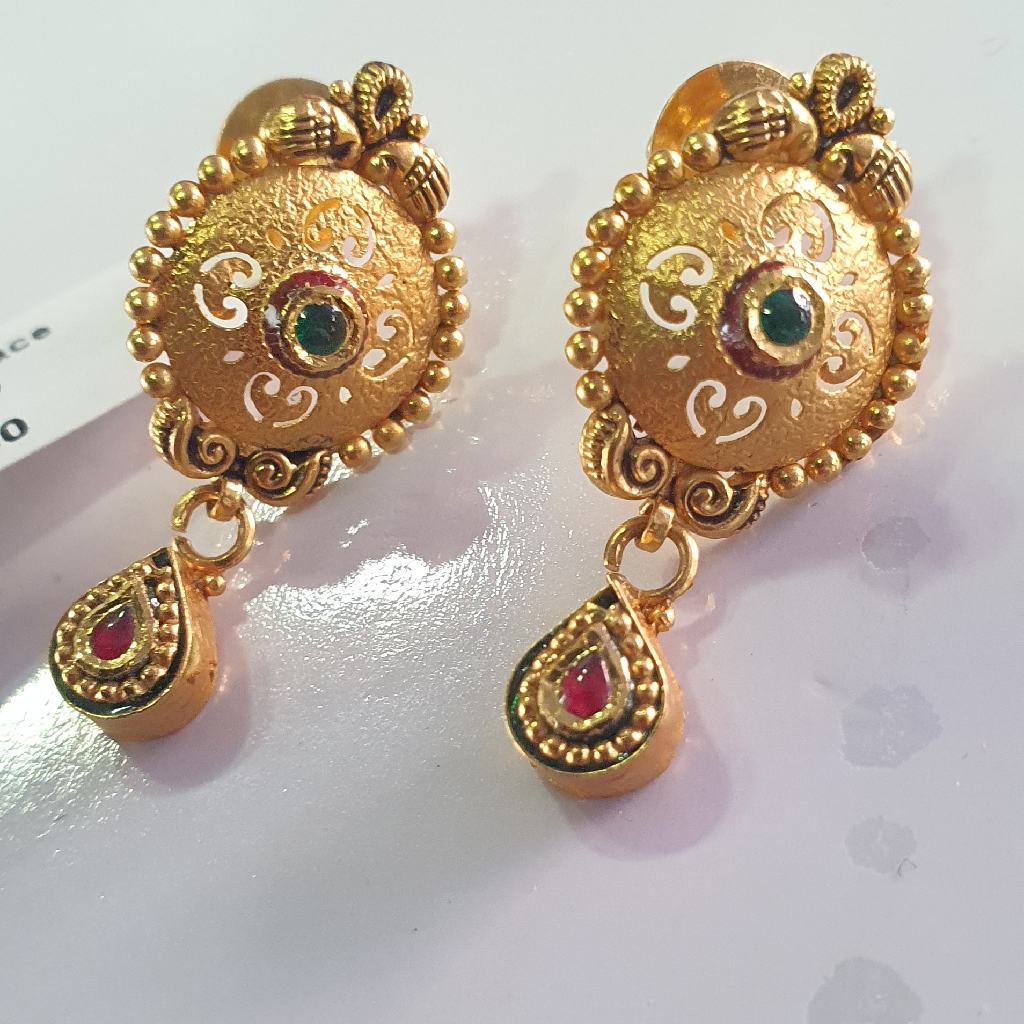 22 k yellow gold handmade antique stylish stud earrings - Image 2
