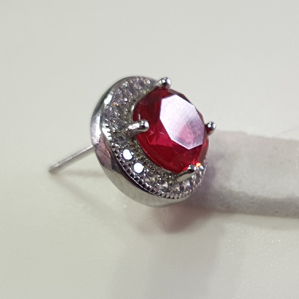925 Sterling Silver Dark Red Stone Butti - Image 3