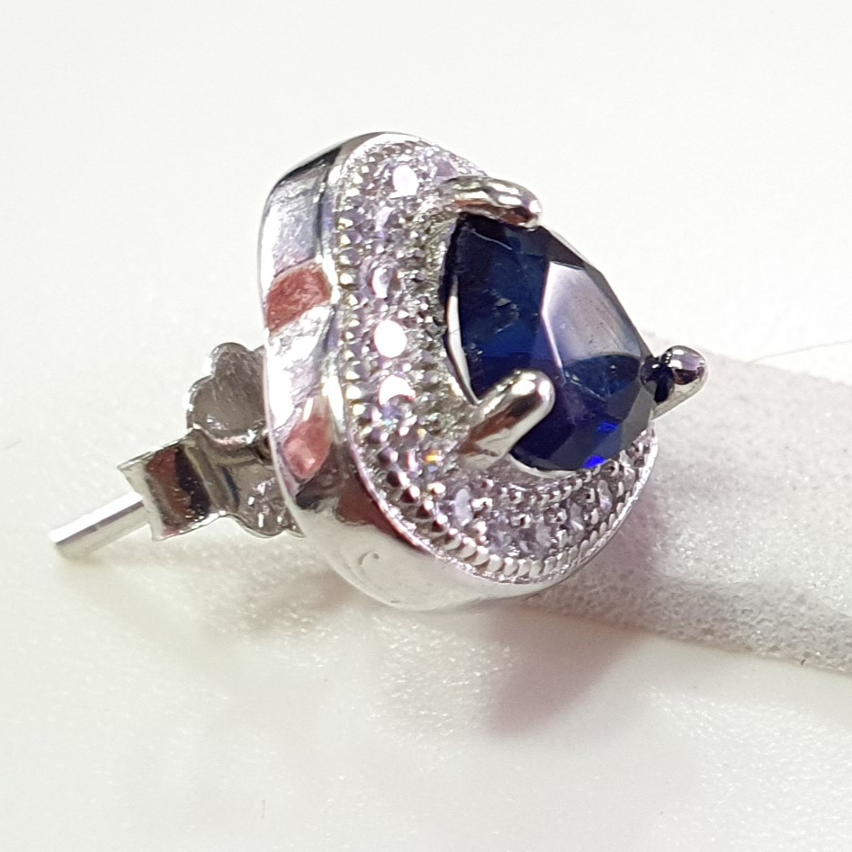 925 Sterling Silver Dark Blue Earrings Mini Diamond - Image 2