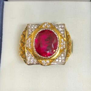 22K Gold Ruby Stone Ring For Men