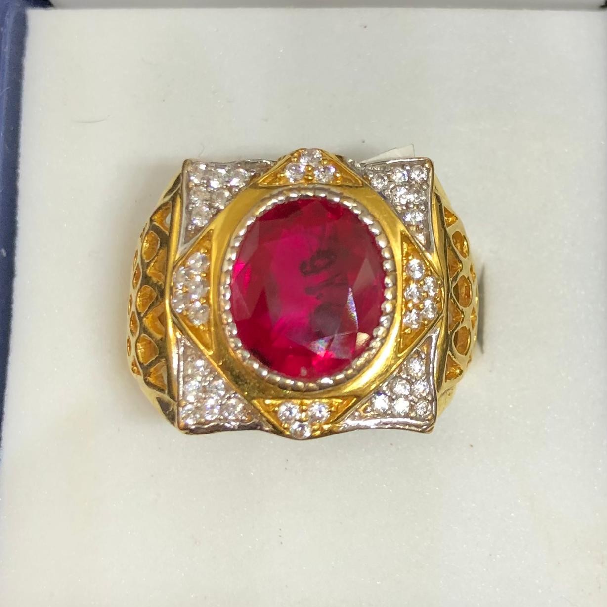 22K Gold Ruby Stone Ring For Men