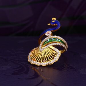 22K Gold Navratna Diamond Peacock Design Ring
