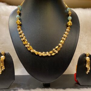 Yellow Gold Pearl Floral Necklace Set