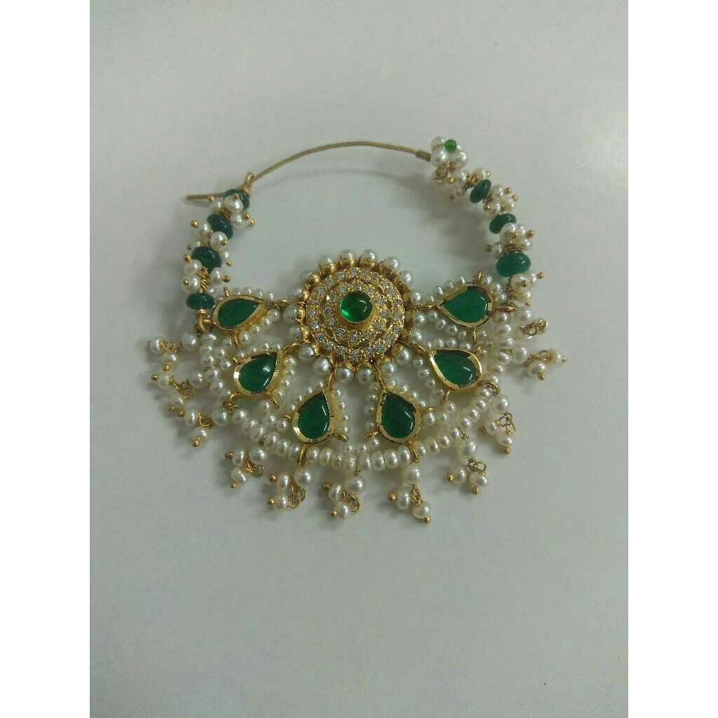 Gold Traditional Rajwadi Nath With Pearls
