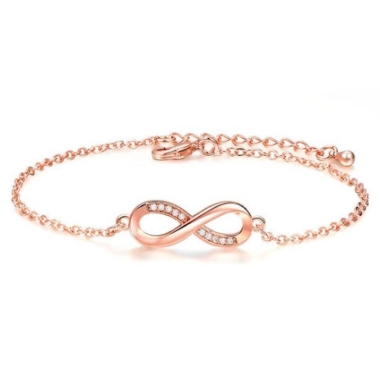 18kt rose gold infinity symbol with diamond chain bracelet for women jkb023