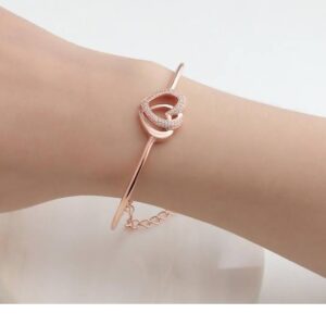 18kt rose gold double heart design bracelet for women jkb047