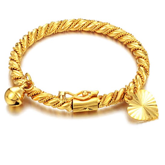 22kt, 916 Hall-Marked Simple design with charm leaf and anklet bell Yellow Gold Bracelet For Men And Women JKB076