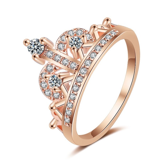 22kt gold and diamond studded crown design ring for women jkr008
