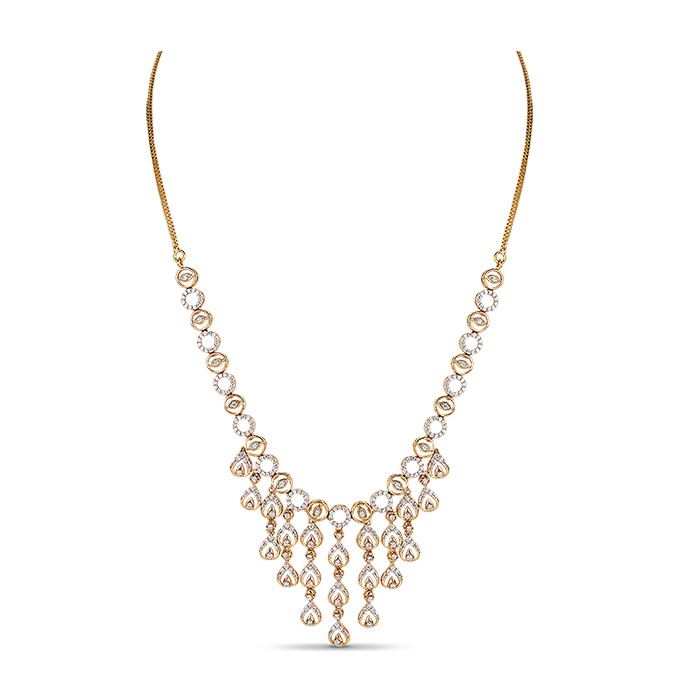 22kt gold and diamond studded rounded design necklace jkn004