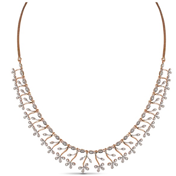 22kt gold and diamond studded floral design necklace jkn005