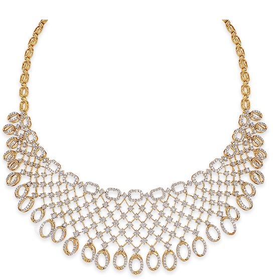 22kt gold and diamond studded loop design necklace jkn006