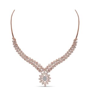 22kt Gold And Diamond Studded Leafy Curve Design Necklace JKN010
