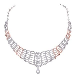 22kt, 916 Hall-Marked, white gold descending oval leaves design Fancy Necklace JKN012