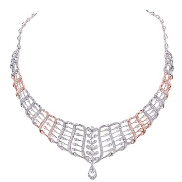 22kt, 916 Hall-Marked, white gold descending oval leaves design Fancy Necklace JKN012