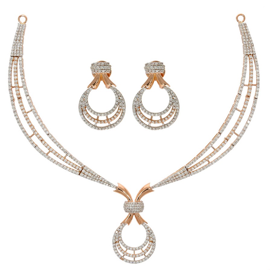 22kt, 916 hall-marked, white and rose gold  design curvy lined fancy necklace jkn013