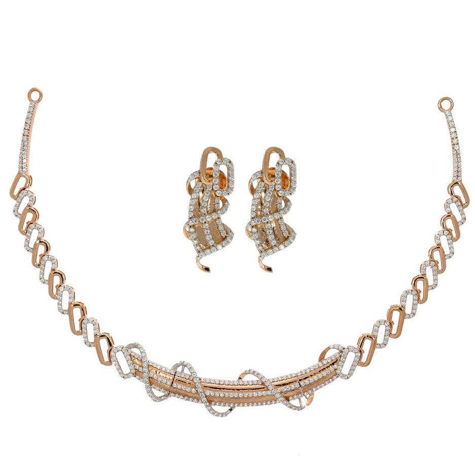 22kt, 916 Hall-Marked, White And Rose Gold loop wired pattern Necklace JKN015