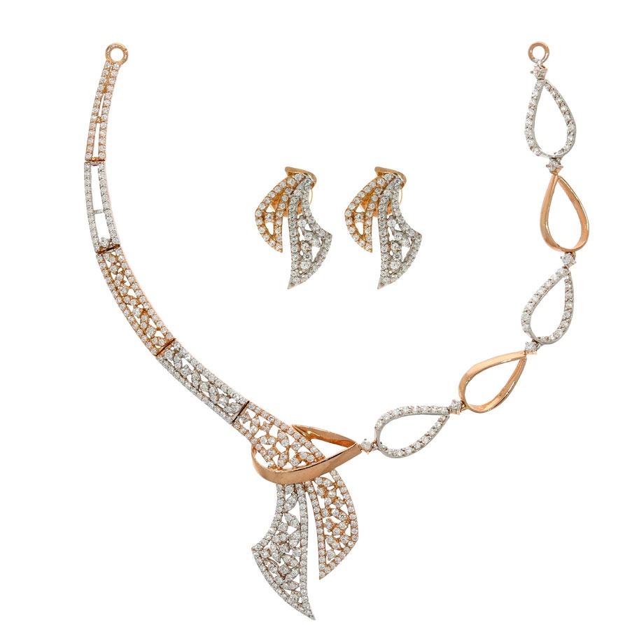 22kt, 916 Hall-Marked, White And Rose Gold Loop Wired Pattern Necklace JKN015