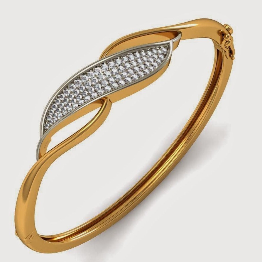22kt, 916 Hall-Marked, Yellow Gold freestyle curve diamond plate Hand Band For Women Jkb311