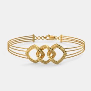 22kt, 916 Hall-Marked, Yellow Gold angled three square Design Hand Band For Women JKB315