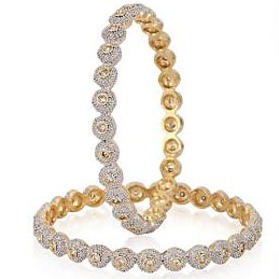 22kt, 916 Hall-Marked, Yellow Gold rounds of american diamonds design. a pair of two  Hand Bands For Women JKB318