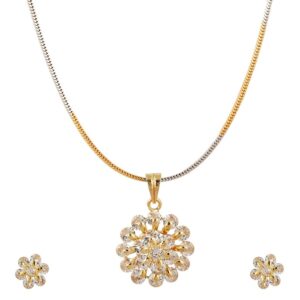 22 karat, 916 Hall-marked, yellow gold and silver plated chain, pendant and earrings flower design set for women JKP001
