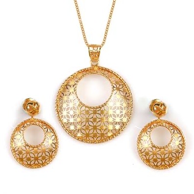 22 Karat, 916 Hall-Marked, Yellow Gold Modern texture Design round shaped Earrings And Pendant Set For Women Jkp006