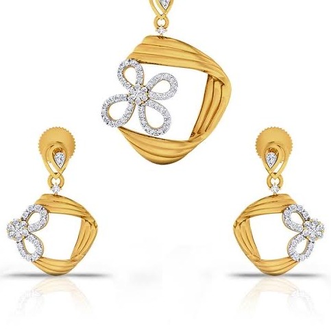 22 karat, 916 Hall-marked, Yellow Gold modern design flower completing the square Pendant with Earrings set JKP008