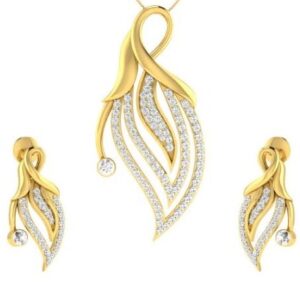 22 karat, 916 hall-marked, yellow gold descending leaf design with white american diamonds pendant with earrings set jkp012