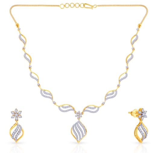 22kt, 916 Hall-Marked, Yellow gold delicate handmade freestyle Design of diamonds Necklace For Women Jkn021