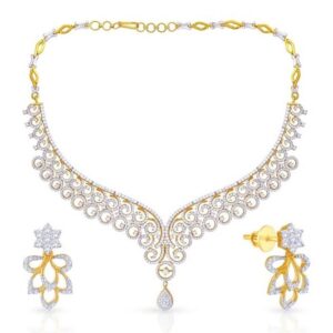 22kt, 916 Hall-Marked, Yellow Gold royal bridal Design Of Diamonds Necklace For Women Jkn022