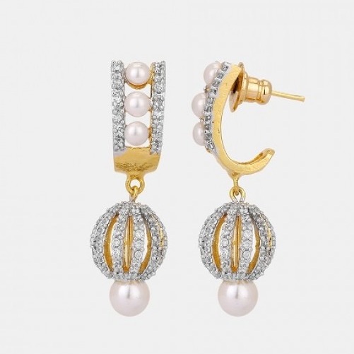 22kt, 916 hm, yellow gold basket earring with hanging ball jke101