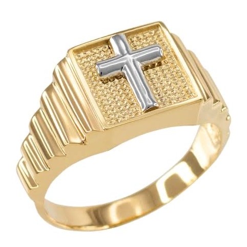 22kt, 916 Hm, Yellow Gold patterned Ring with cross JKR231.