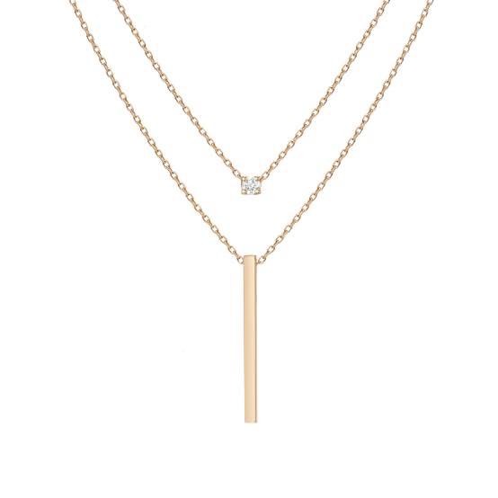 18kt Rose Gold chains adjoining one with small diamond and another with long slim plate For Women Jkc009