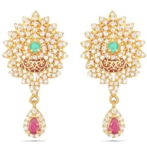 22kt, 916 Hm, Yellow Gold rounds Earrings with pink Diamonds Jke107.
