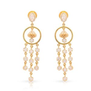 22kt, 916 Hm, Yellow Gold hoops with Hanging diamond lines Jke112.