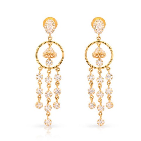 22kt, 916 Hm, Yellow Gold hoops with Hanging diamond lines Jke112.