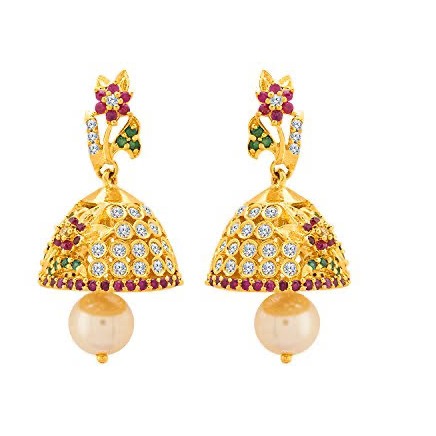 22kt, Traditional jummar Earrings with colored diamonds Jke116.