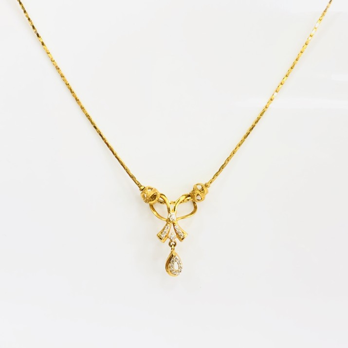 22kt, 916 Hm, Yellow Gold bow design pendant with chain JKC166 - Image 2