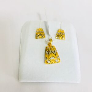 22 Karat, 916 Hall-Marked, Yellow Gold light weight white rhodium triangle line design Pendant With Earrings Set Jkp014
