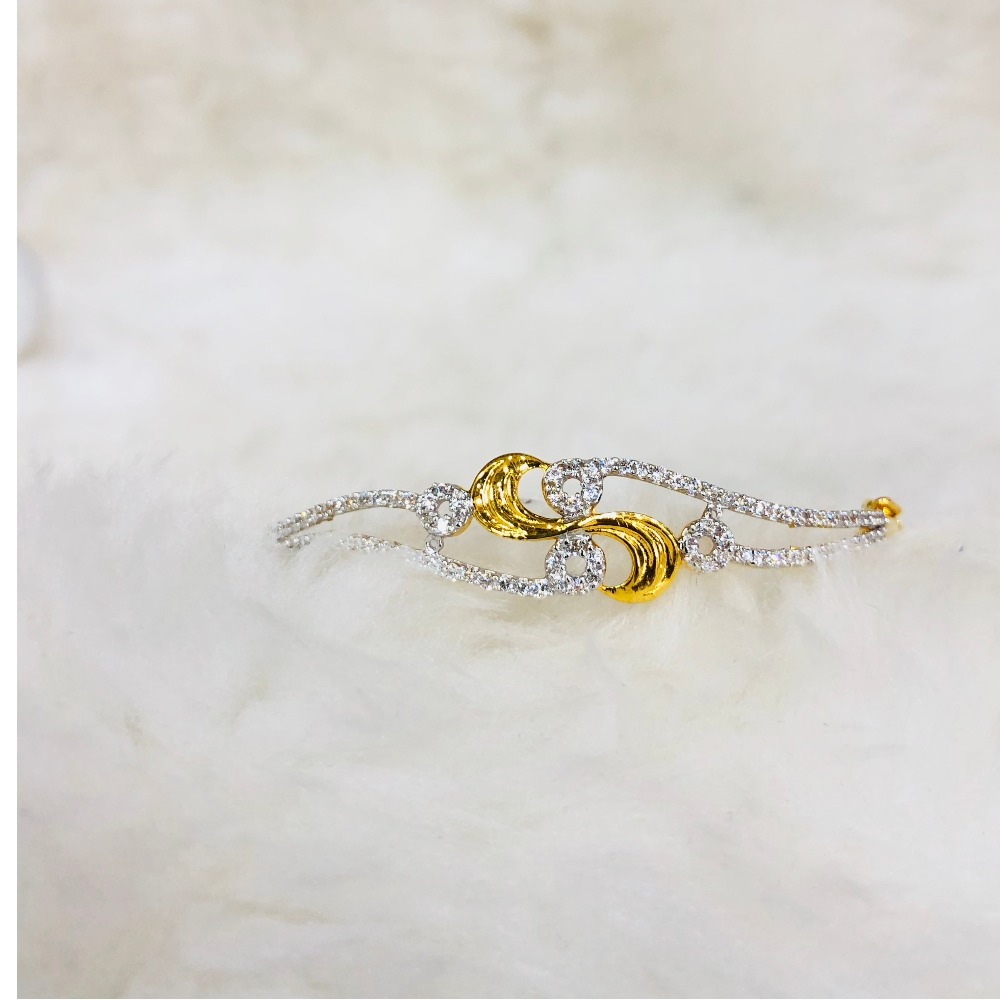 22kt, 916 hall-marked, yellow gold freestyle resembling floral traditional design with diamonds hand band for women nmj