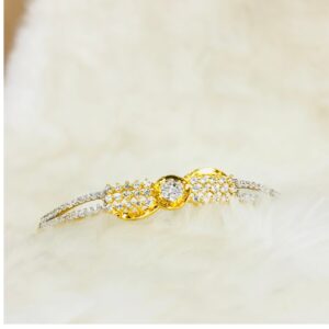 22kt, 916 Hall-Marked, Yellow Gold Traditional Design With lines of Diamonds Hand Band For Women Nmj
