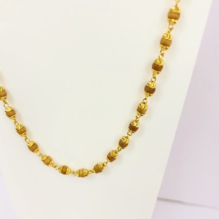 22kt, 916 HM, Yellow Gold Tulsi beads Chain Unisex JKC028 - Image 2