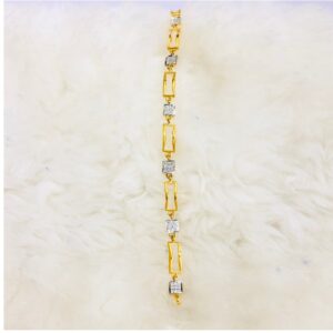 22kt, 916 Hall-Marked, Yellow Gold rectangle yellows and white rounds design Hand Band For Women Nmj