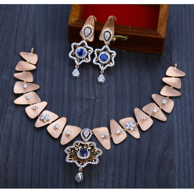18KT Rose Gold Blue Stone Necklace Set