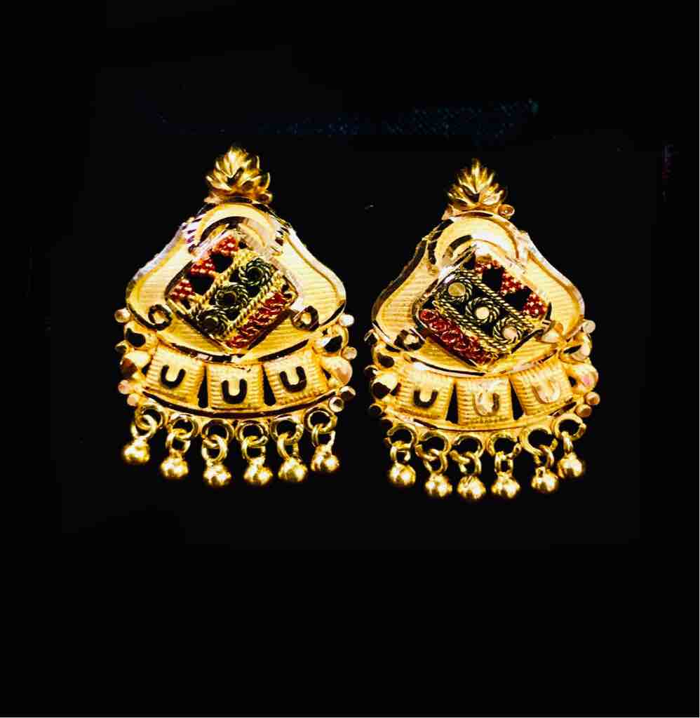 22KT Yellow Plain Gold Designer Earrings - Image 2