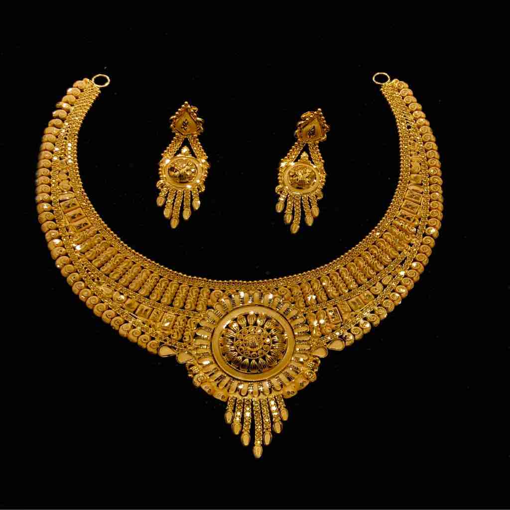 22KT Plain Gold Necklace Set