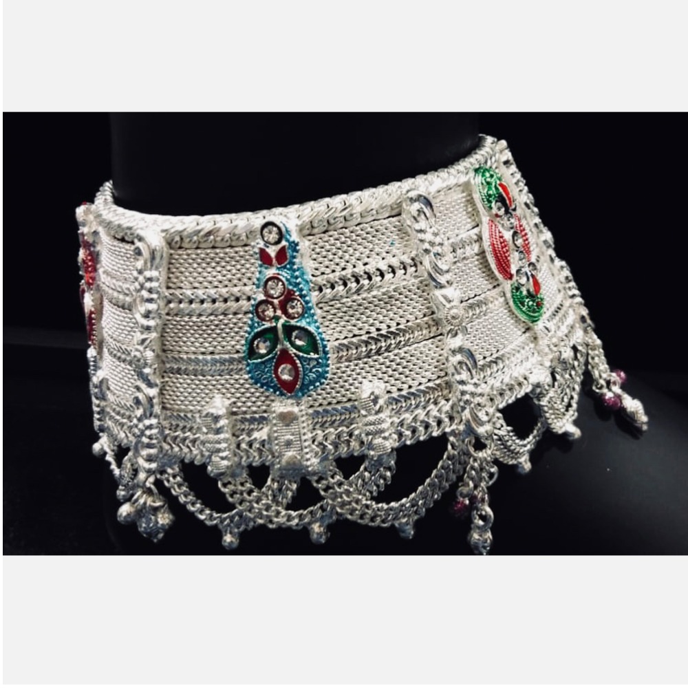 Silver Designer Broad Latkan Payal - Image 2